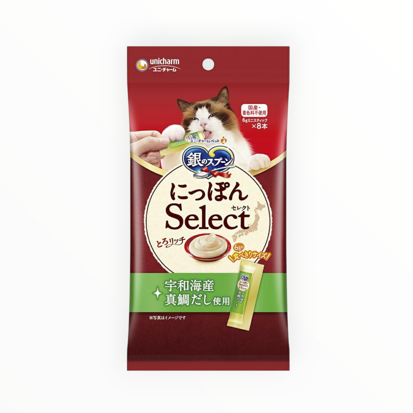 Unicharm Nippon Select 无添加 红甘鲷猫条 6g x8 | Makanan Basah Kucing | Additive-Free Rich Sea beam Cat Treats